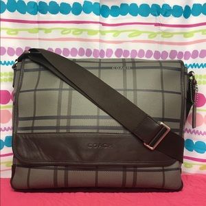 COACH MENS TATTERSALL COATED CANVAS MESSENGER BAG